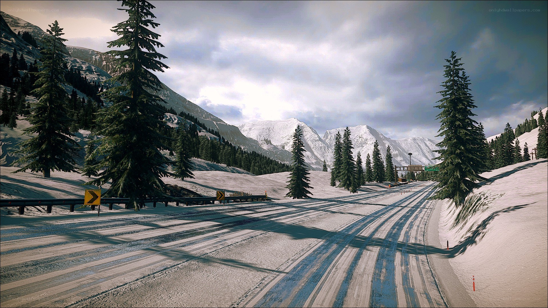 Snowy mountain road scene