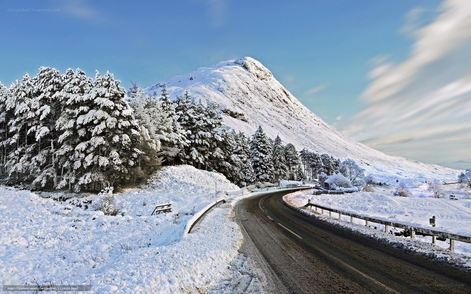 Snowy mountain road scene