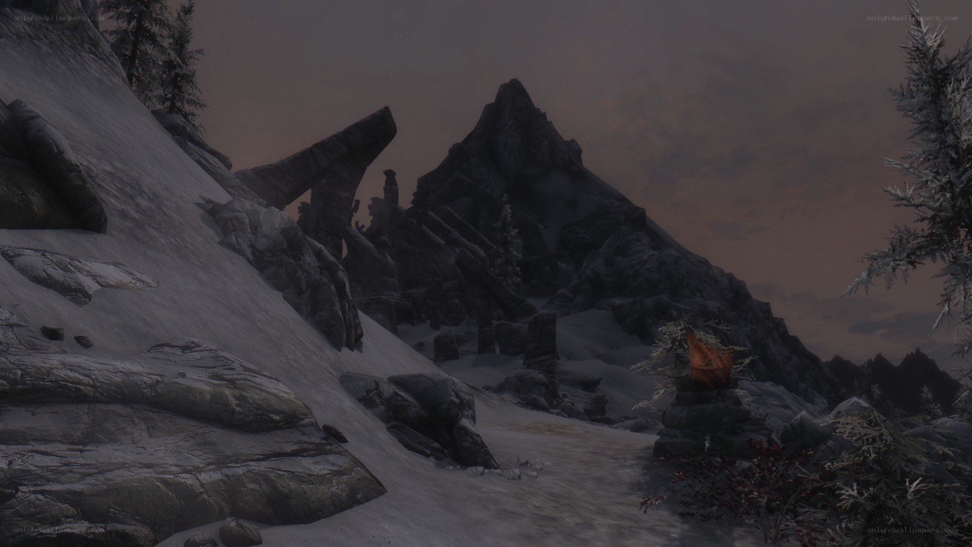 snowy mountain ruins