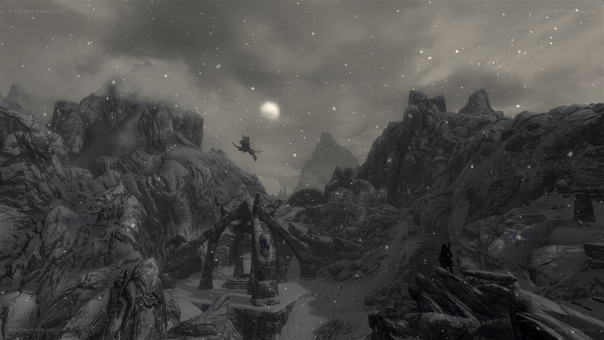 snowy mountain ruins
