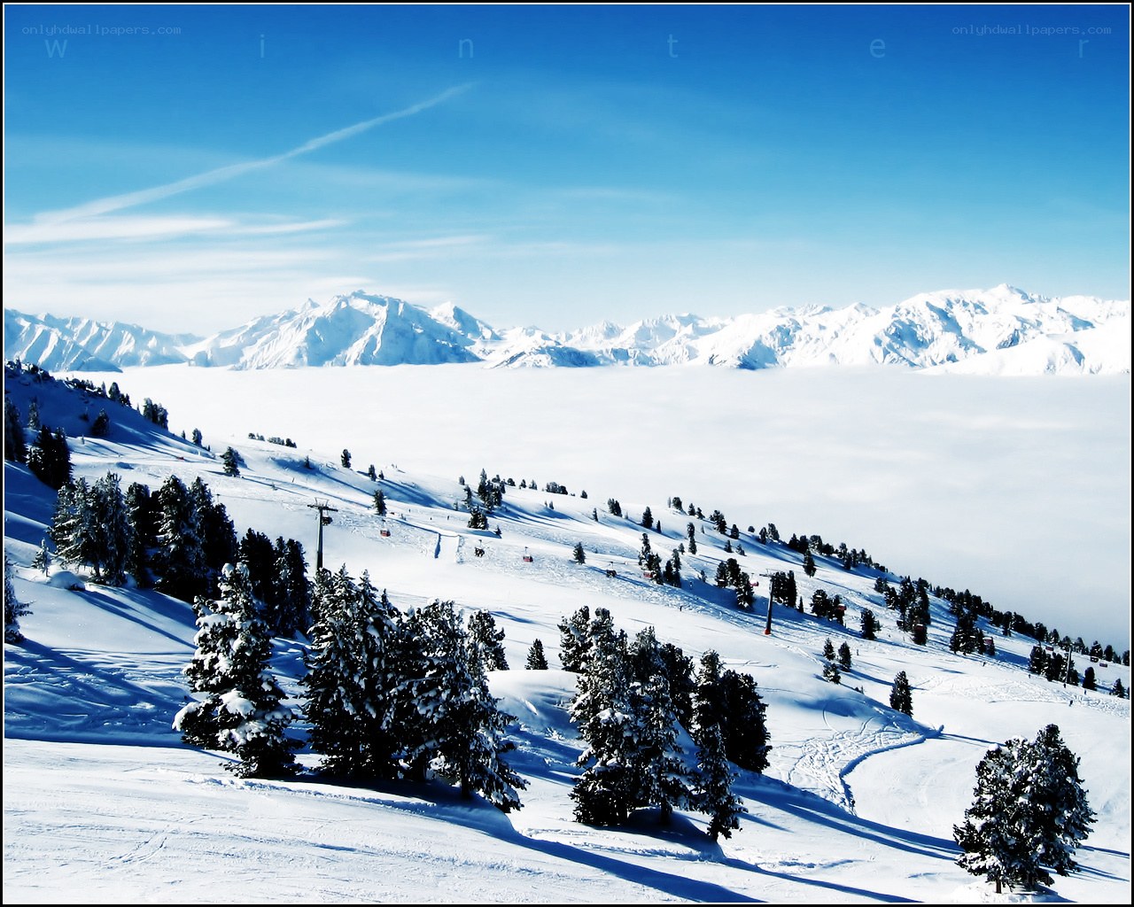 Snowy mountain ski resort