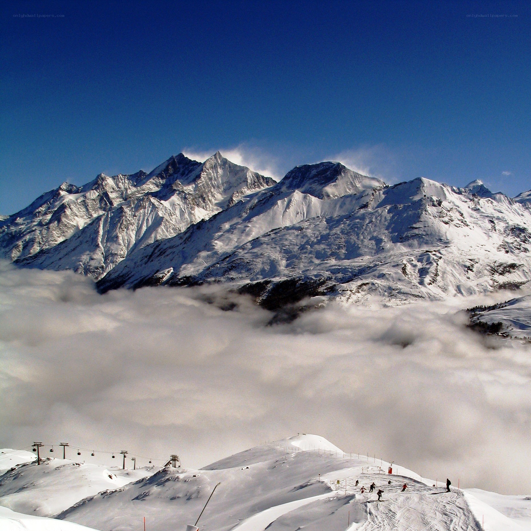 Snowy mountain ski resort