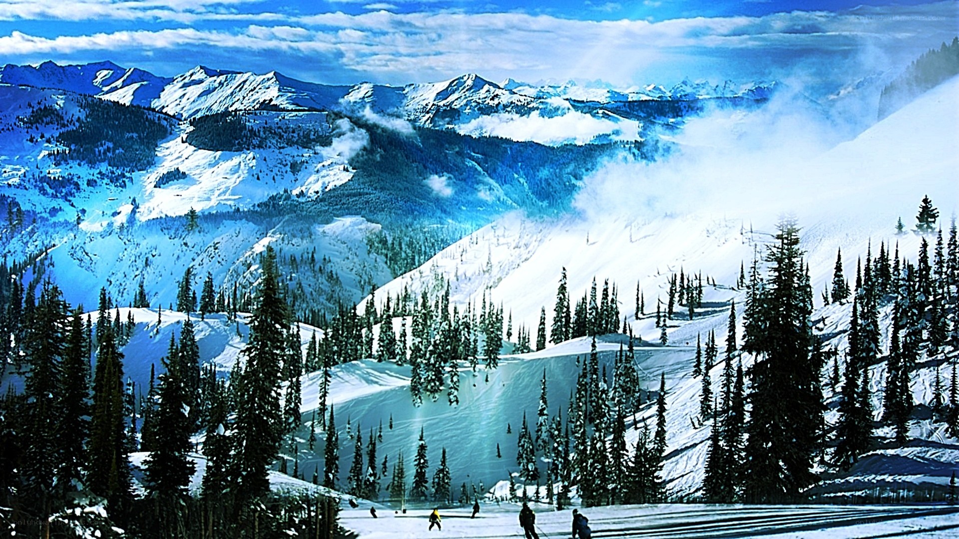 Snowy mountain ski resort