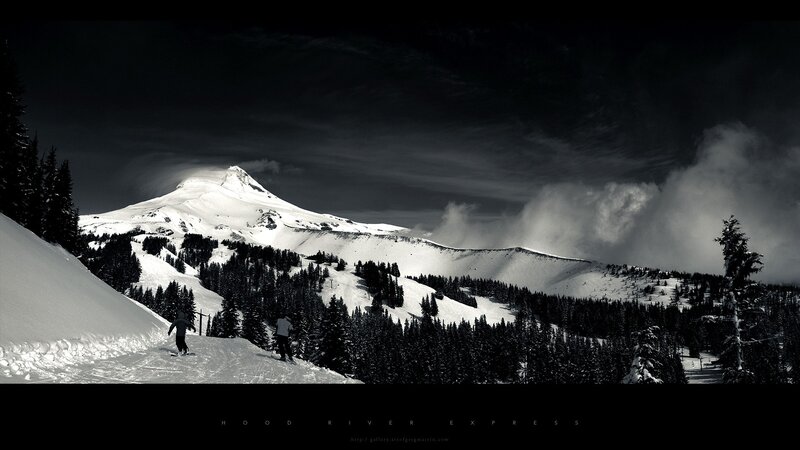 Snowy mountain ski scene