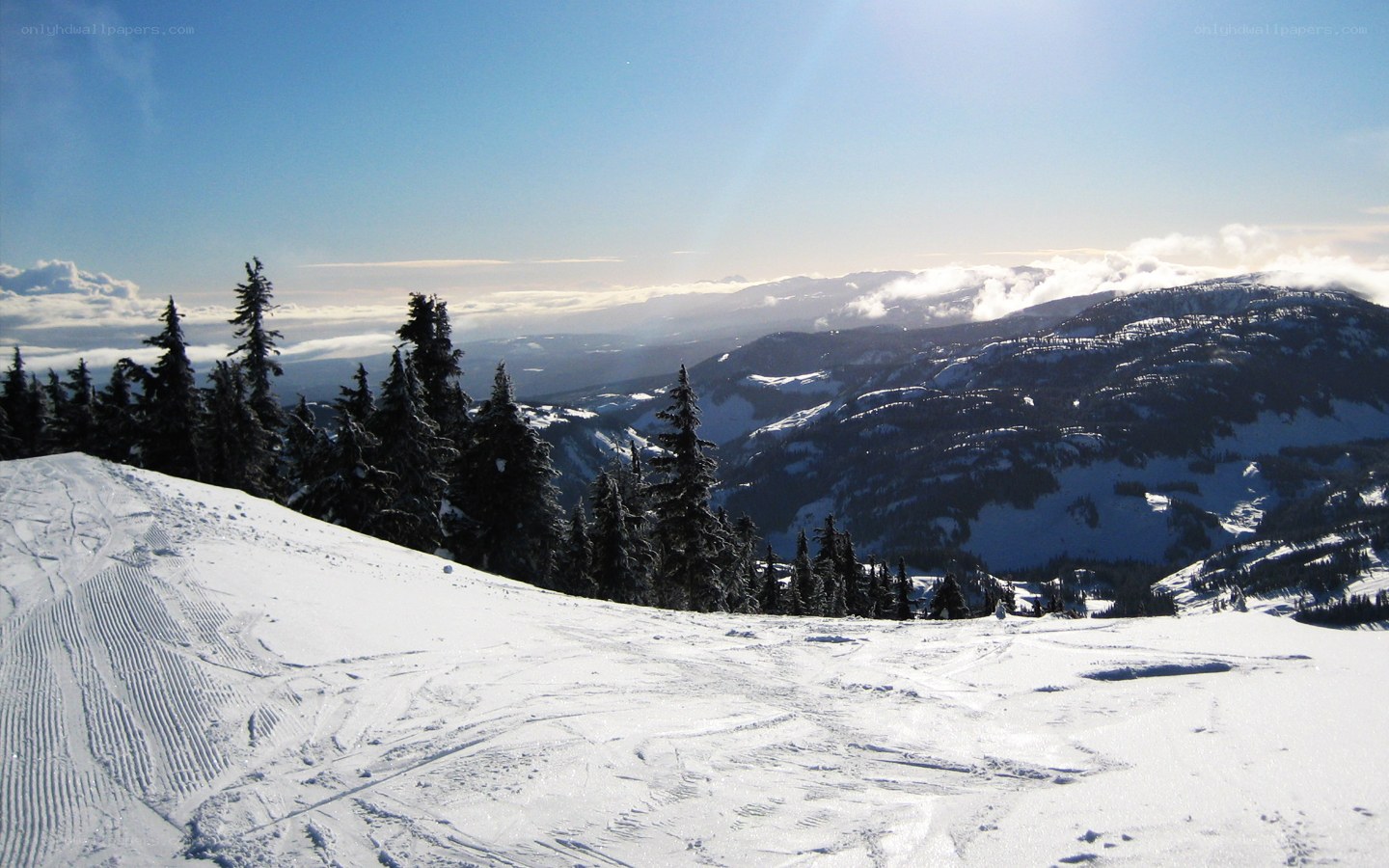 Snowy mountain ski slope