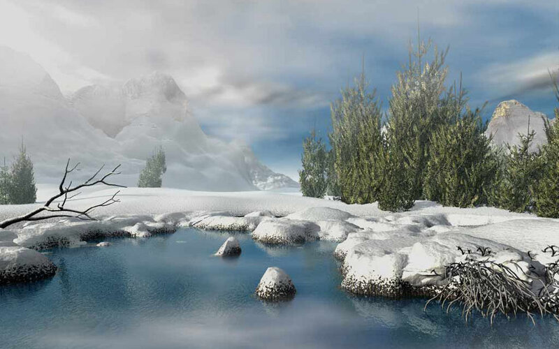 snowy mountain stream