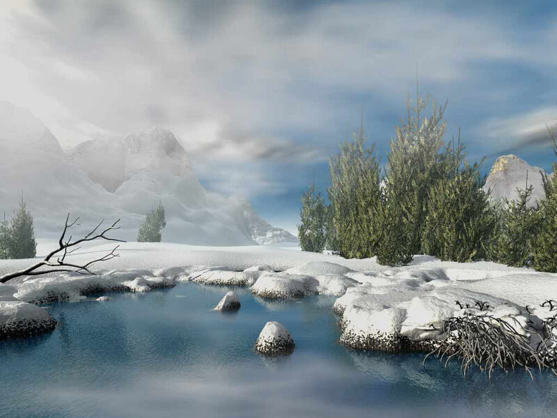 snowy mountain stream