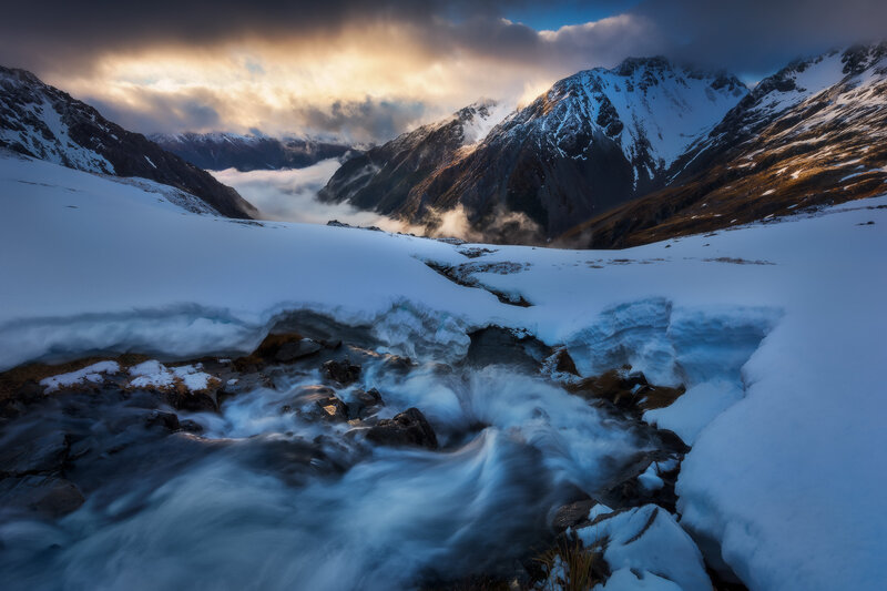 Snowy Mountain Stream — Blue, Dramatic