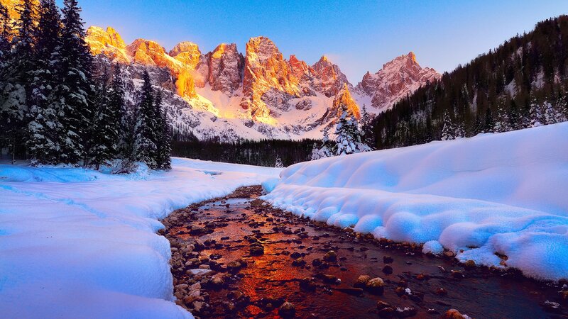 Snowy Mountain Stream — Blue, Serene
