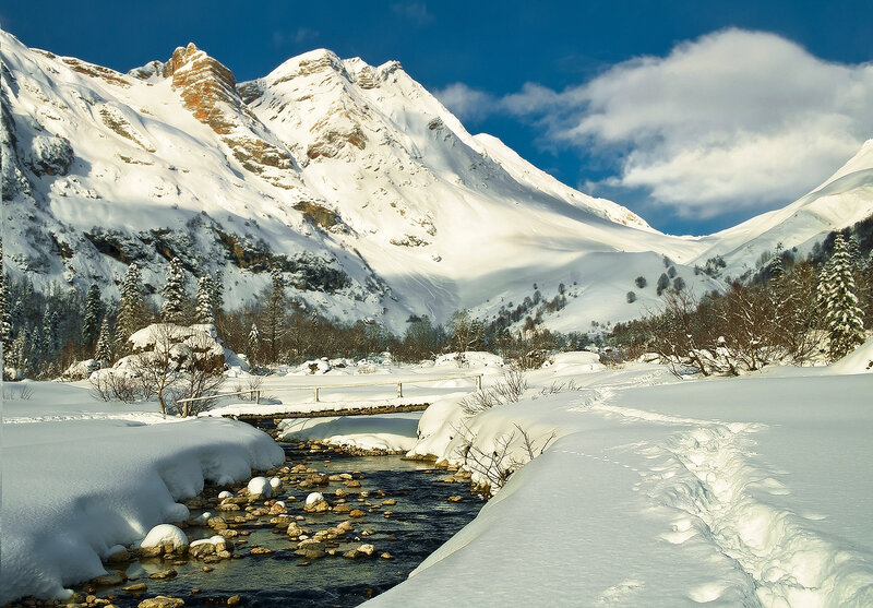 Snowy Mountain Stream — White, Serene