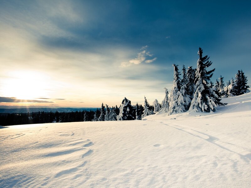 Snowy mountain sunset