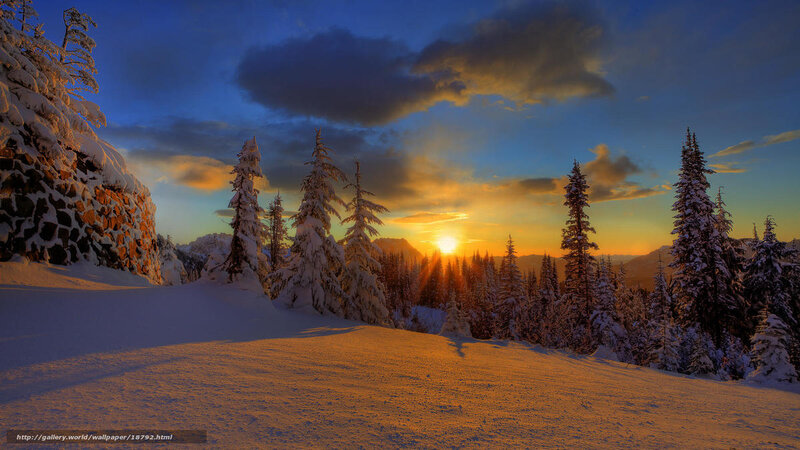 Snowy mountain sunset