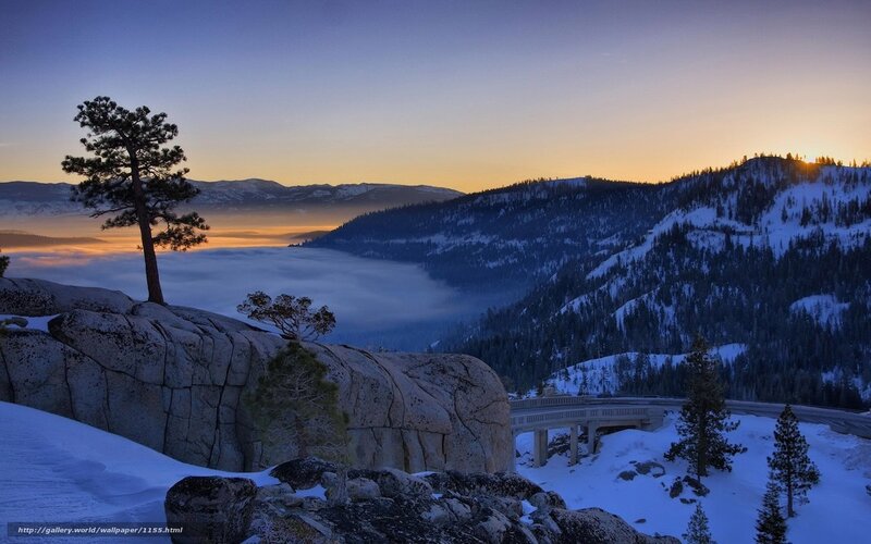 Snowy mountain sunset view