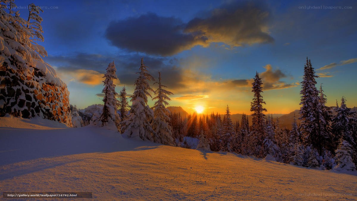 Snowy mountain sunset
