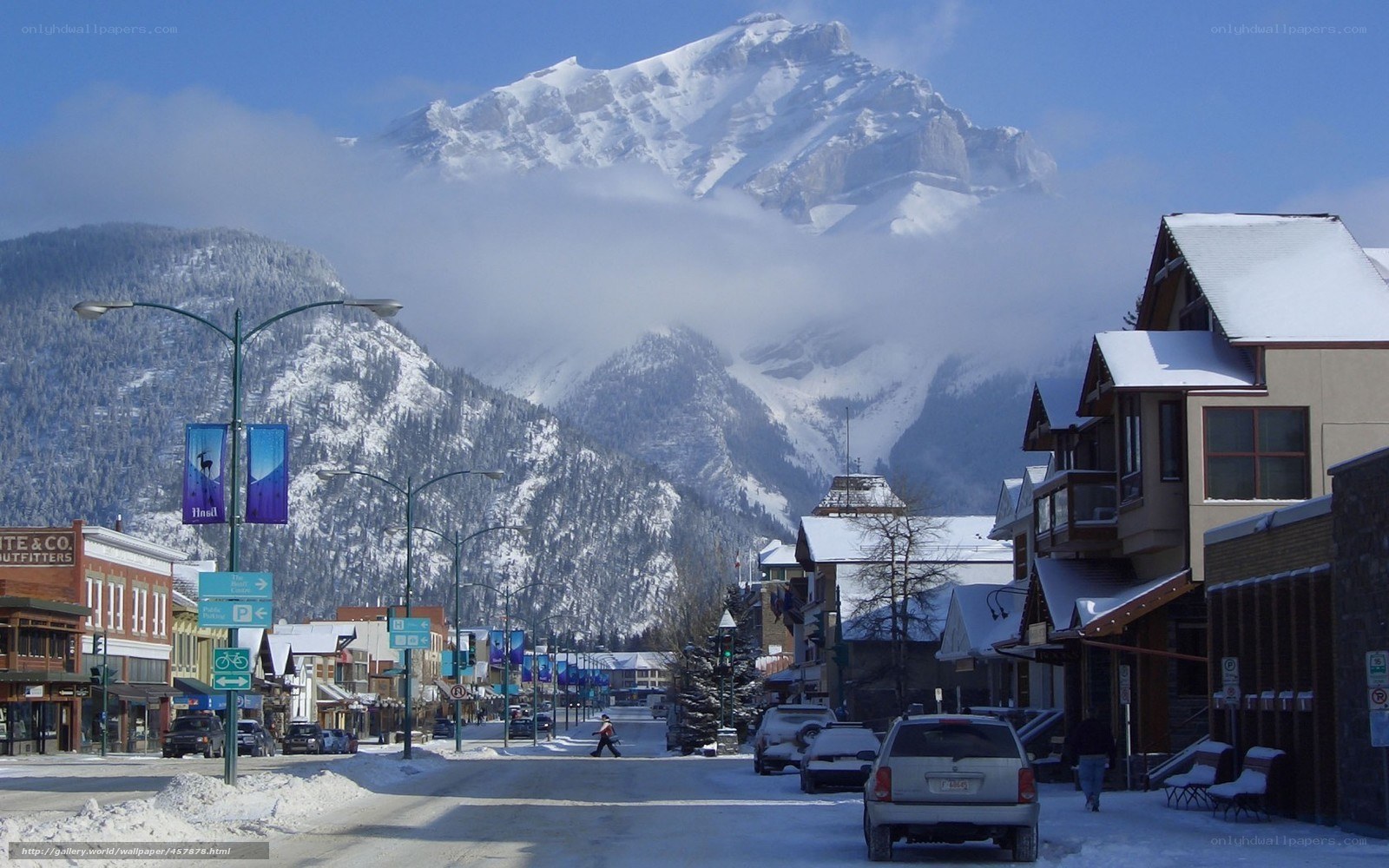 Snowy mountain town street