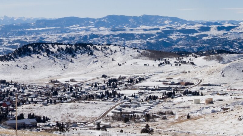 snowy mountain town view