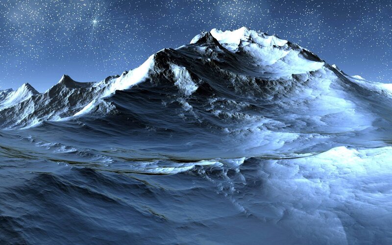 Snowy mountain under starry sky