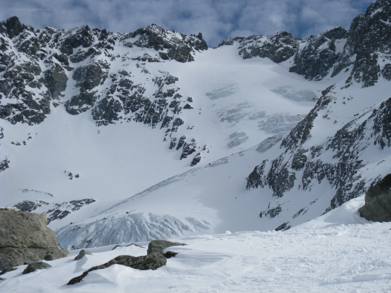snowy mountain valley