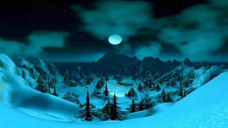 Snowy Mountain Valley — Blue, Serene, Night