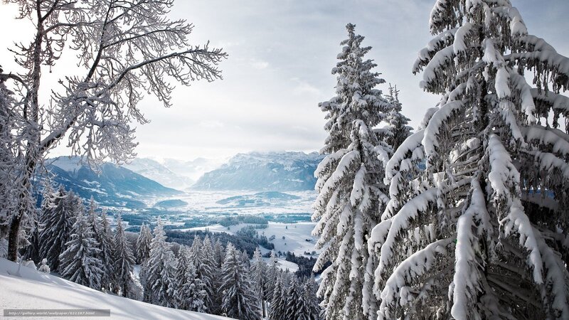 Snowy mountain valley landscape