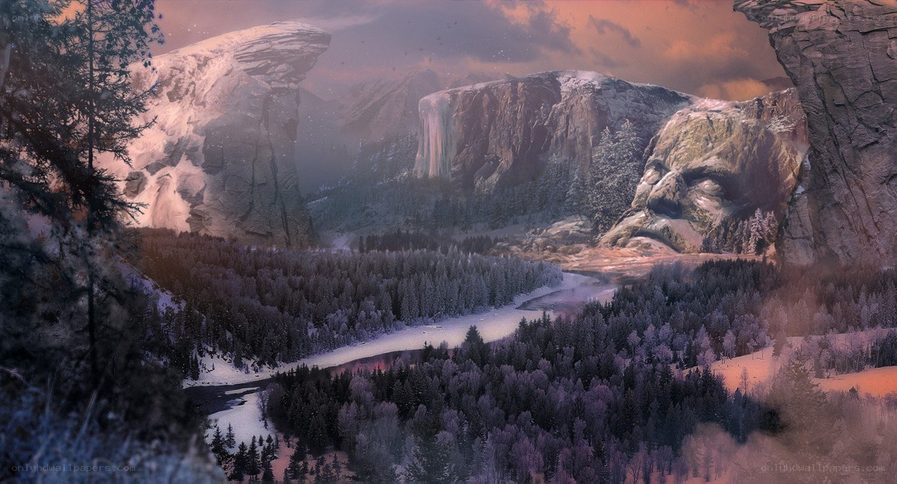 snowy mountain valley landscape