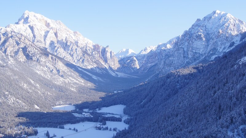snowy mountain valley landscape