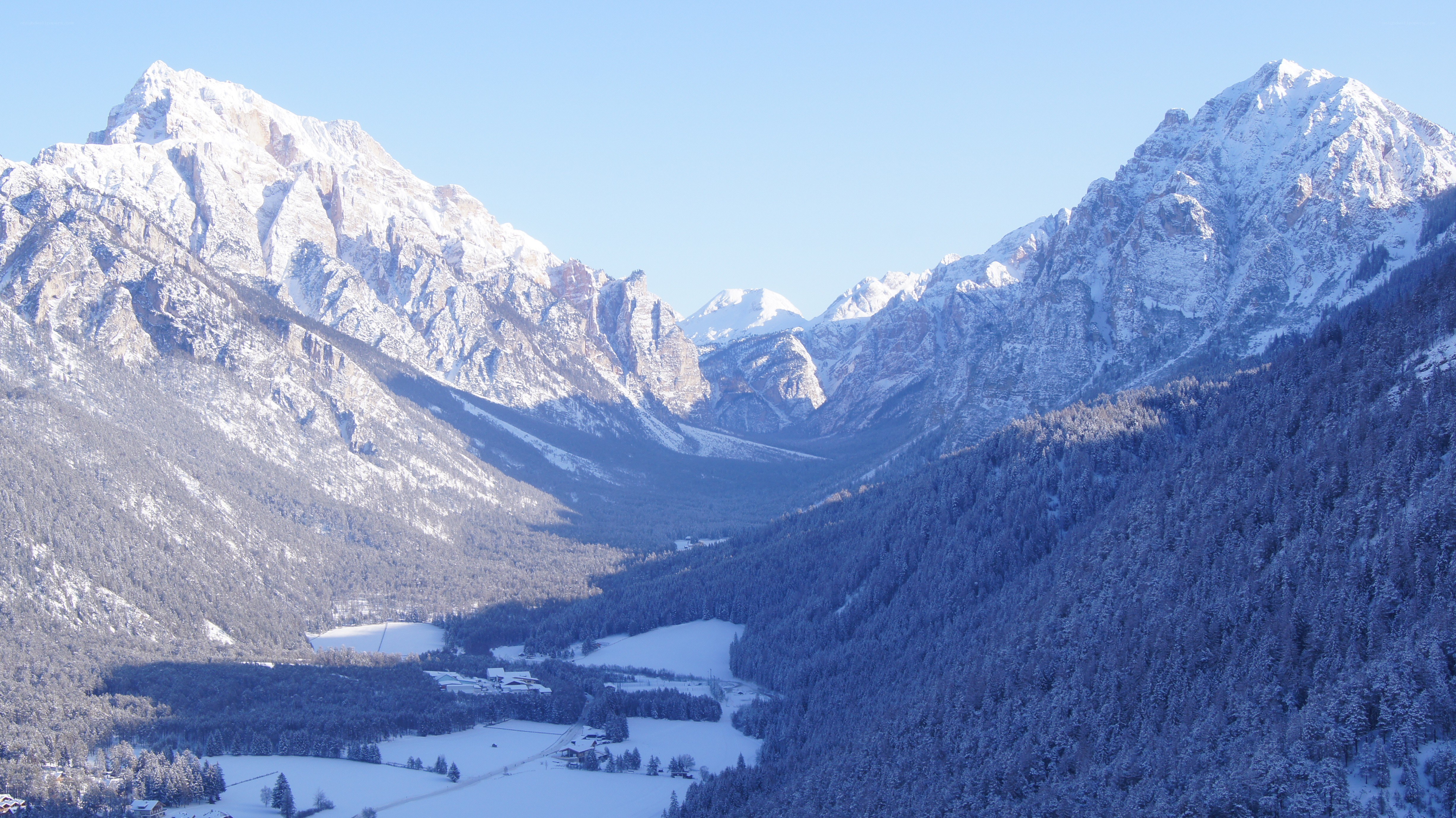 snowy mountain valley landscape