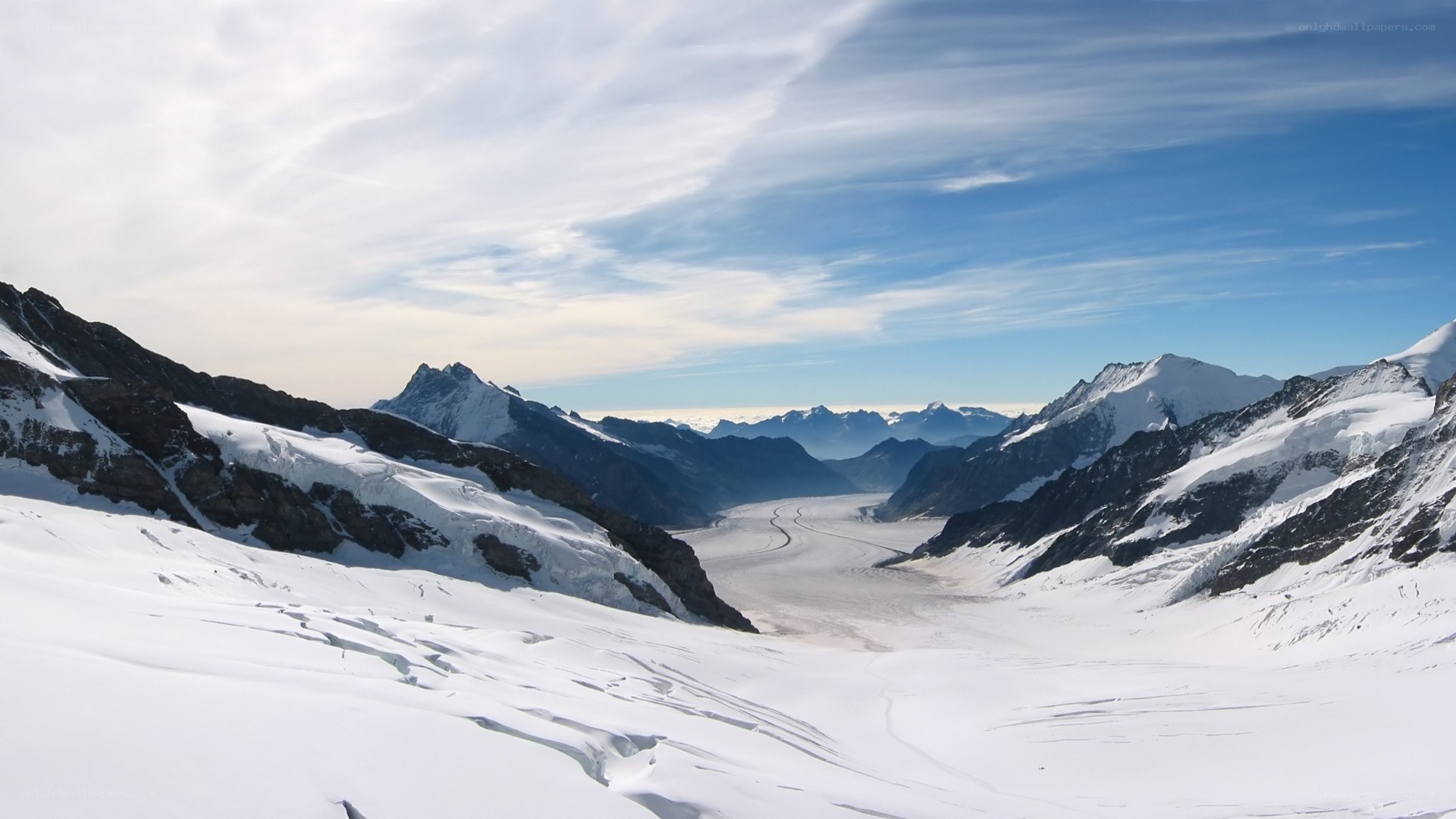 snowy mountain valley landscape