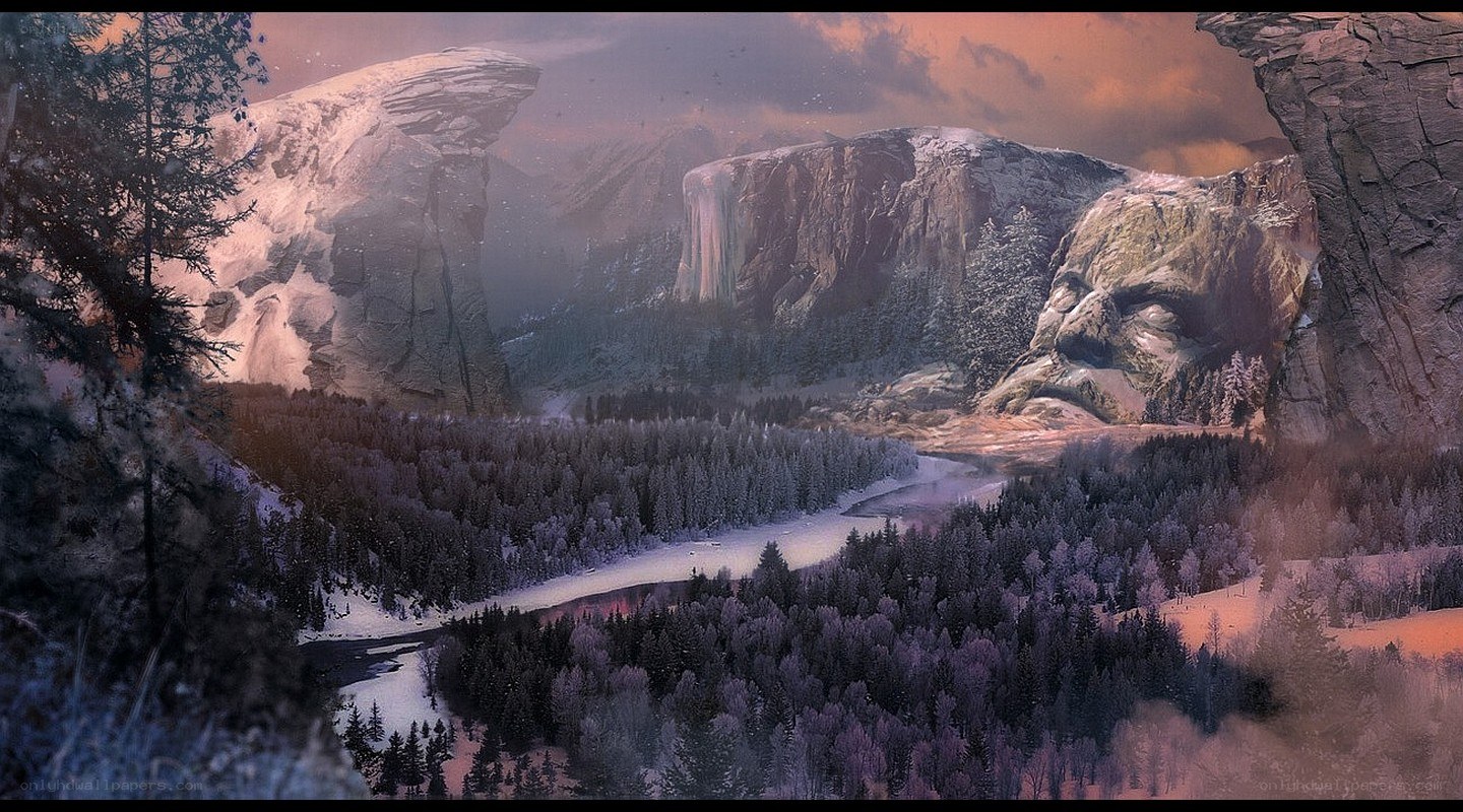 snowy mountain valley landscape