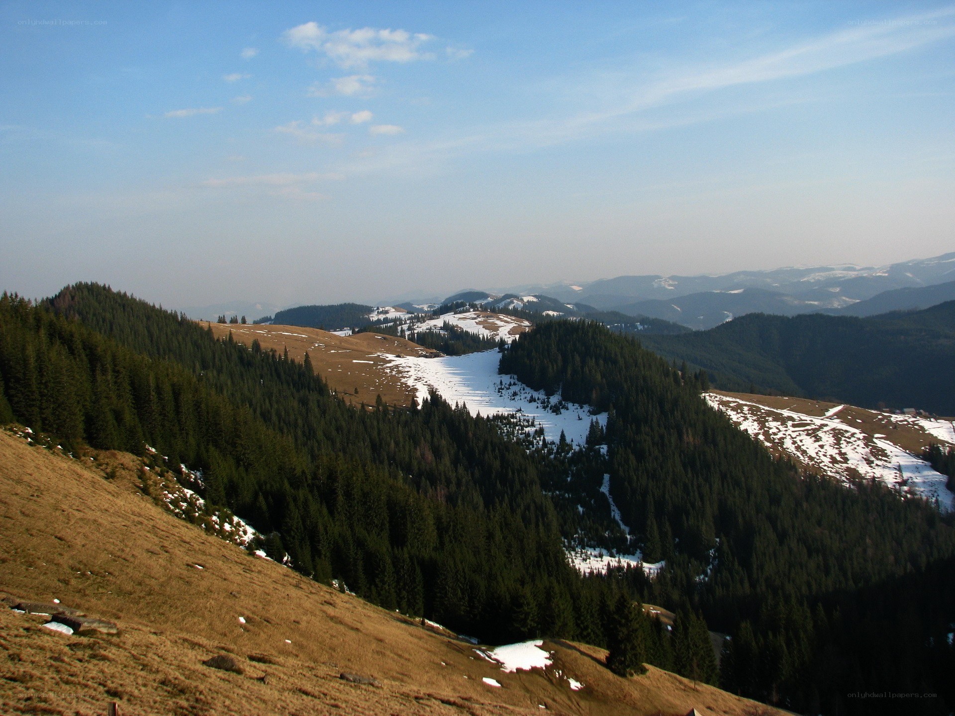 snowy mountain valley landscape