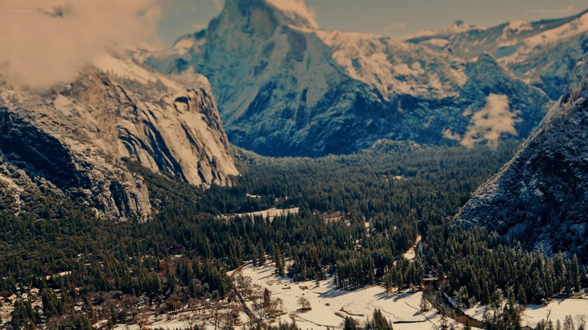 snowy mountain valley landscape