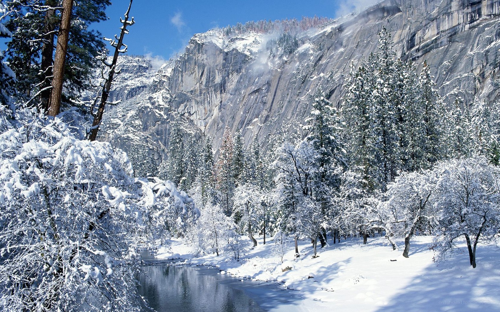 Snowy mountain valley landscape