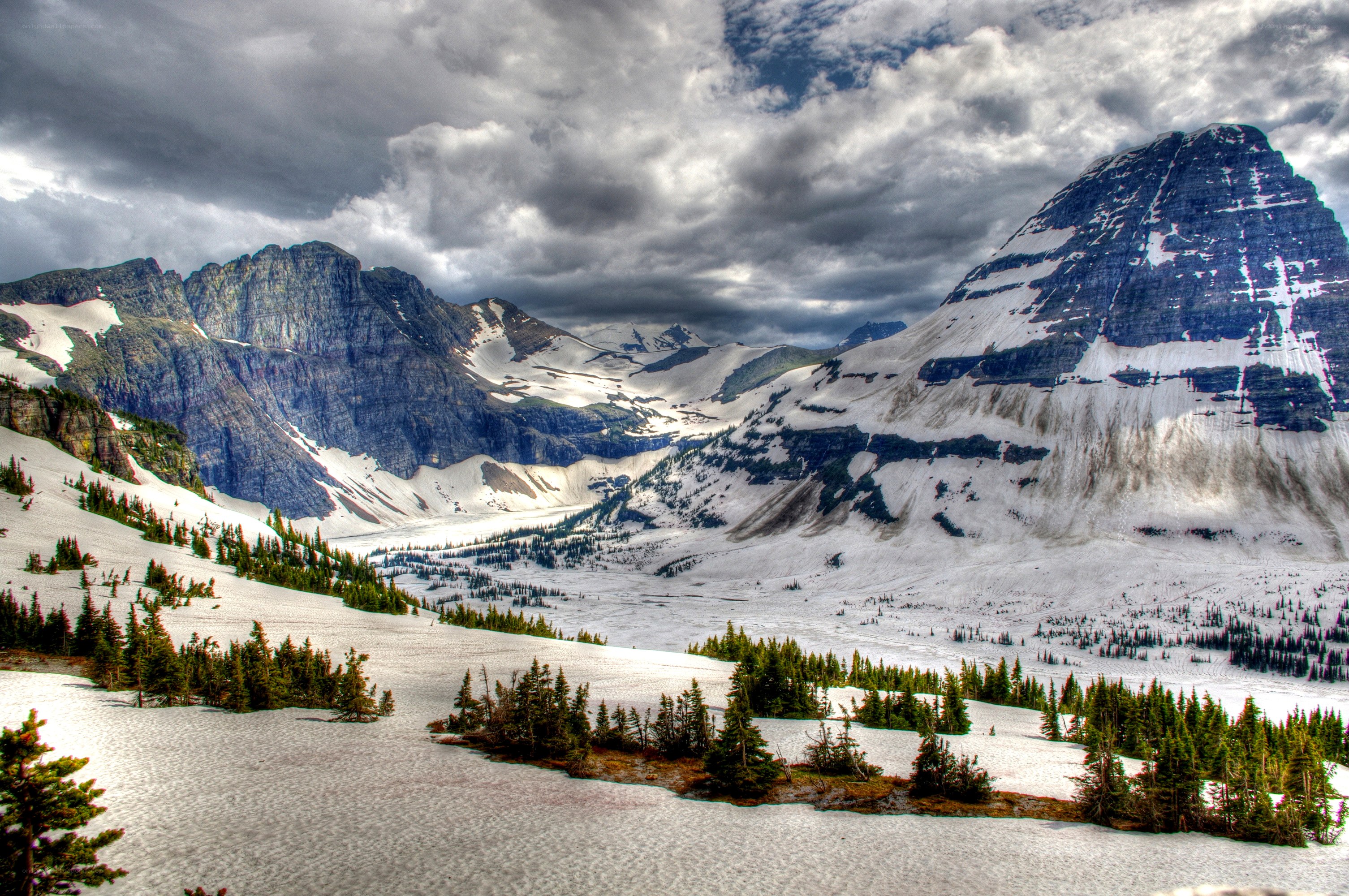 snowy mountain valley landscape