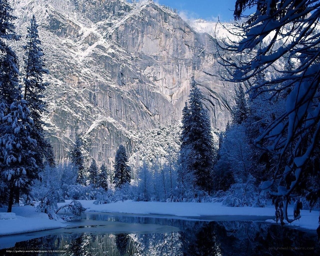 Snowy mountain valley landscape