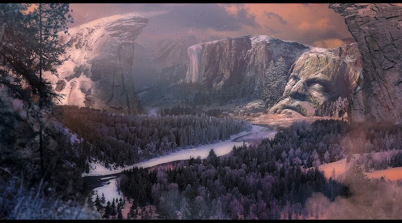 Snowy Mountain Valley — Purple, Dramatic