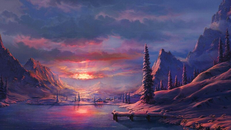 Snowy Mountain Valley — Purple, Serene
