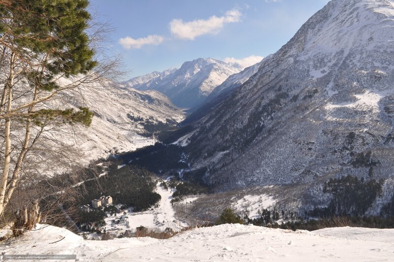 snowy mountain valley view