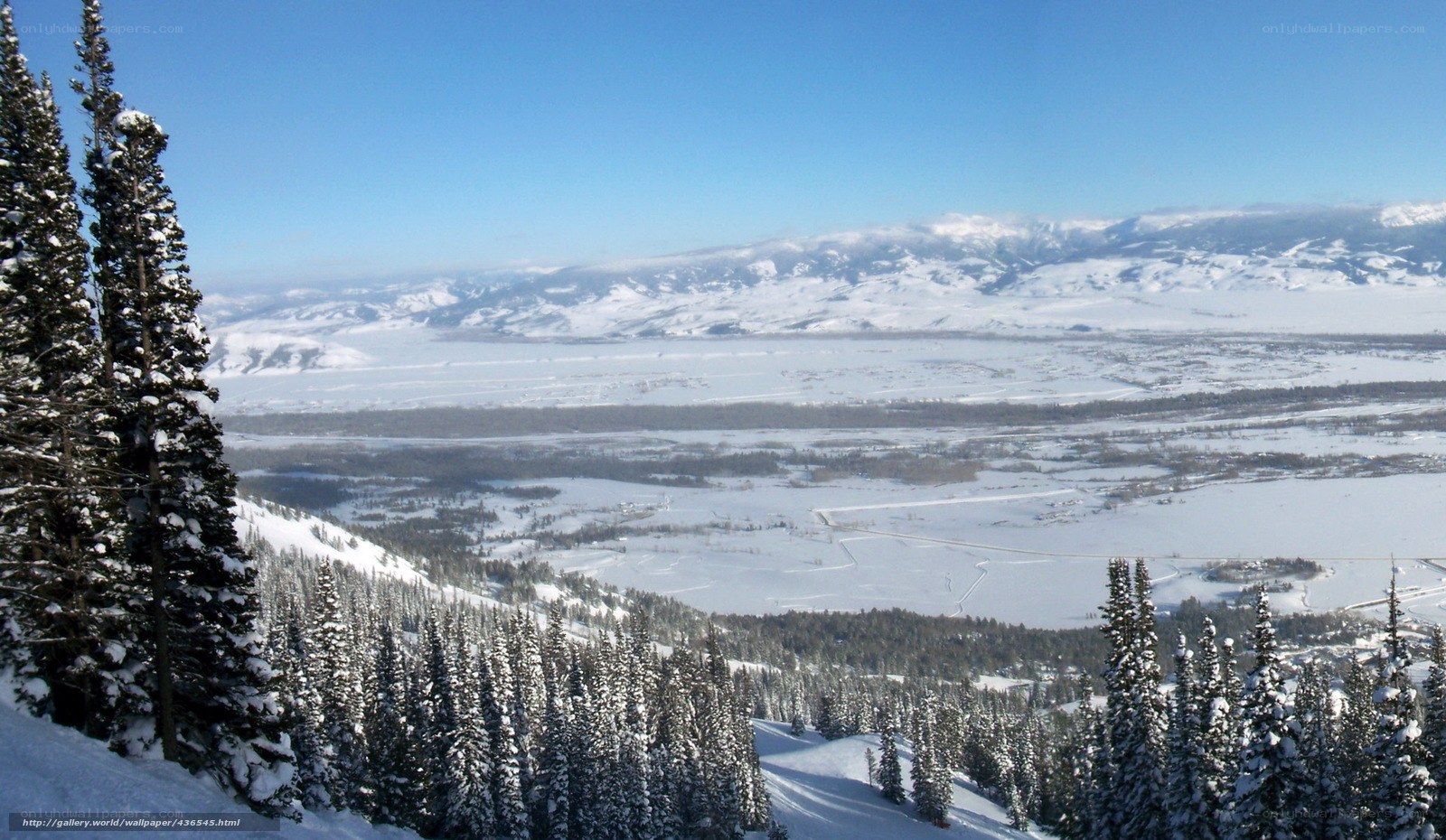 Snowy mountain valley view