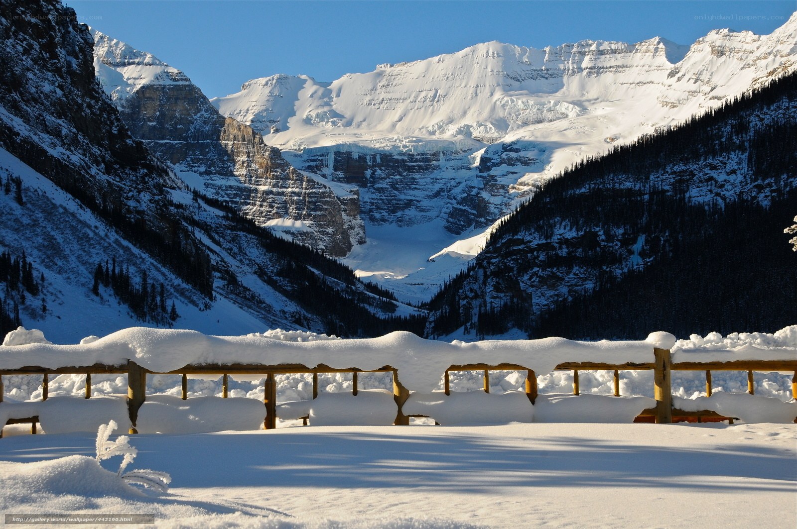 Snowy mountain valley view