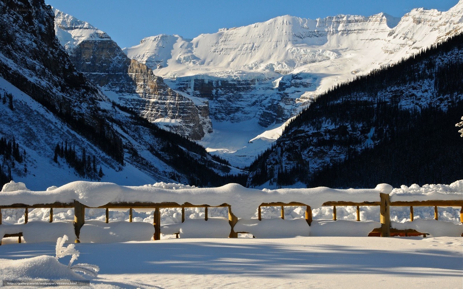 Snowy mountain valley view