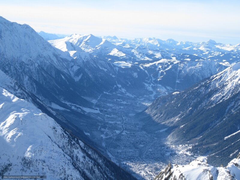snowy mountain valley view