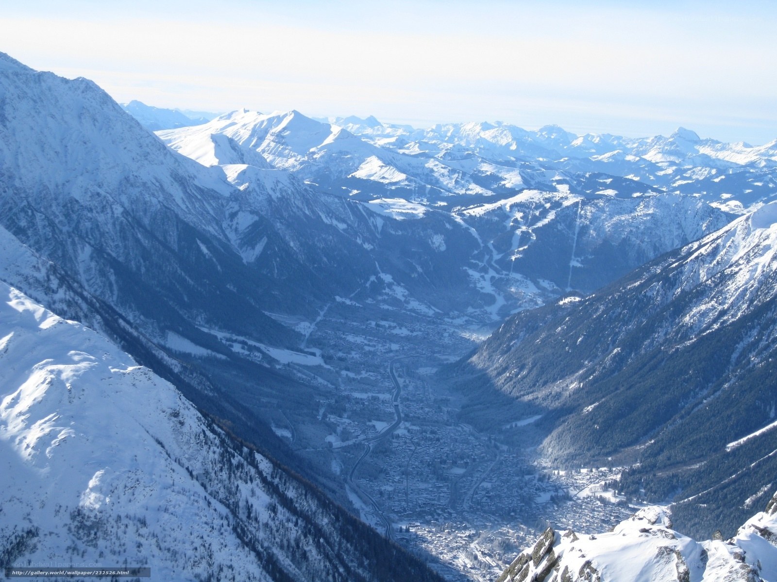 snowy mountain valley view