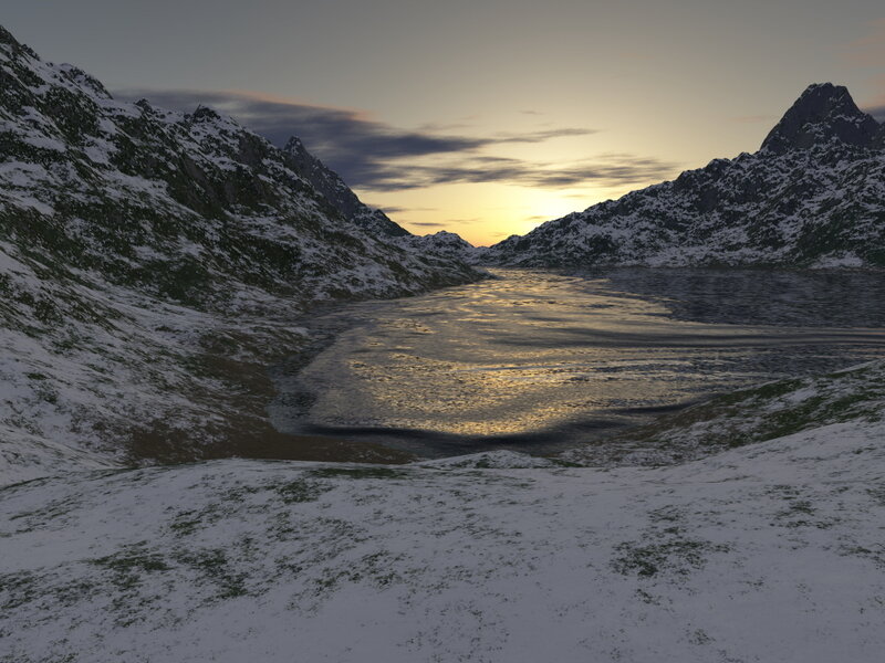 Snowy Mountain Valley — White, Serene, Sunrise