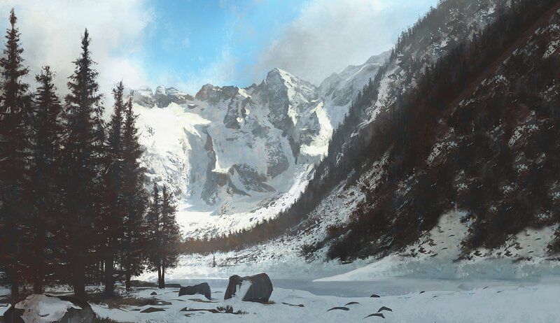 Snowy Mountain Valley — White, Serene, Winter