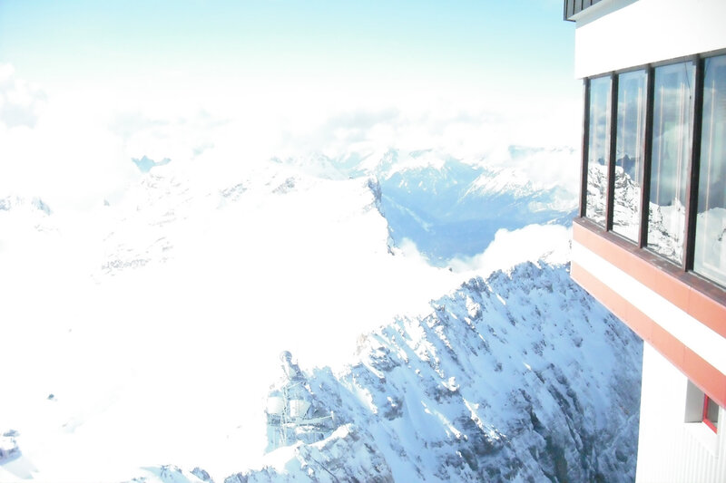snowy mountain view from building