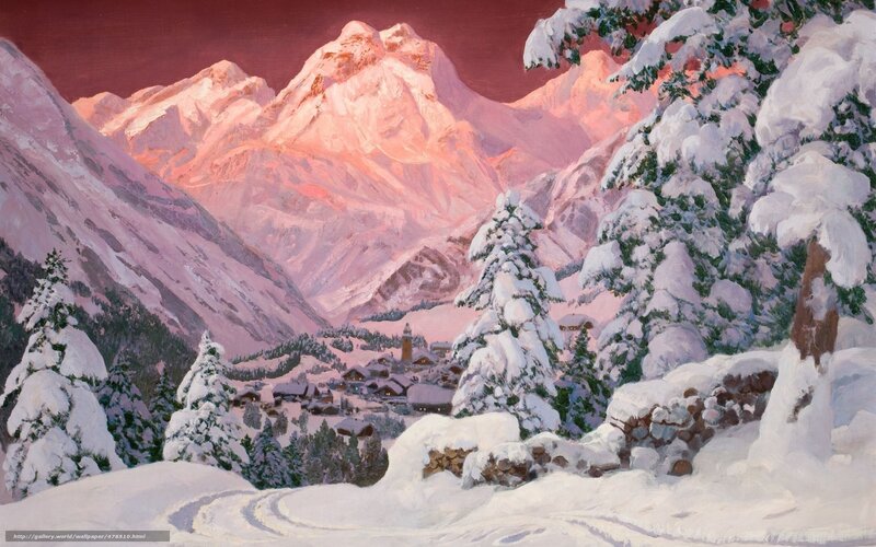 Snowy Mountain Village at Dusk