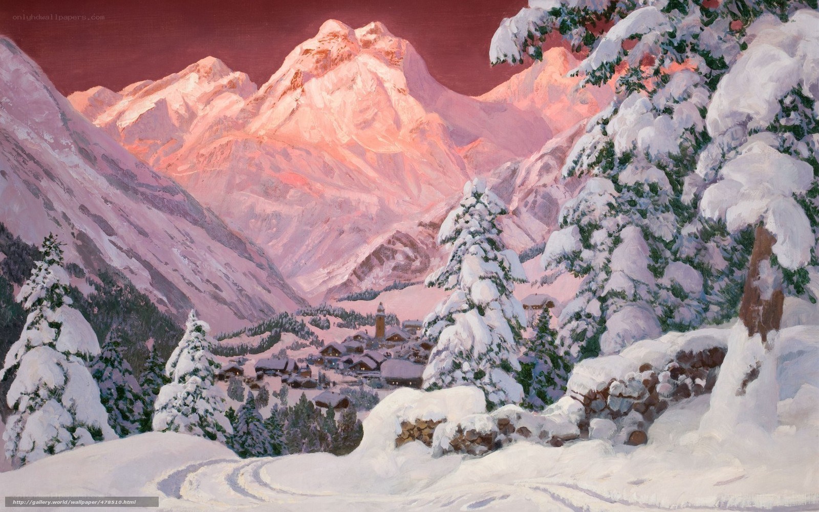 Snowy Mountain Village at Dusk