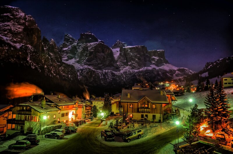 Snowy Mountain Village — Blue, Dramatic