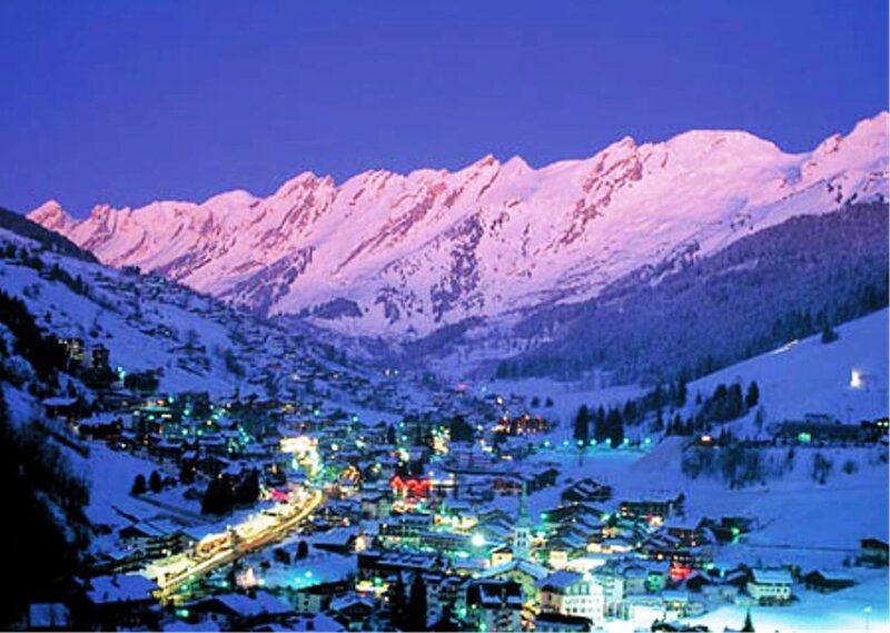 Snowy Mountain Village — Blue, Serene, Night