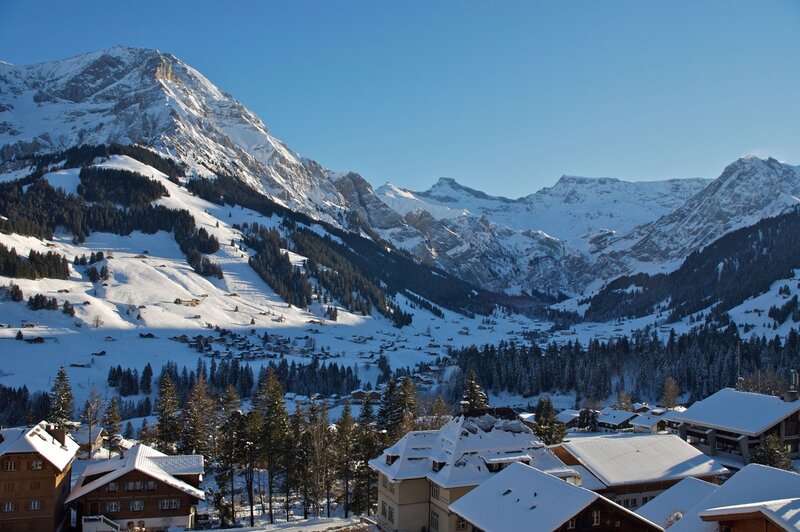 Snowy mountain village in winter